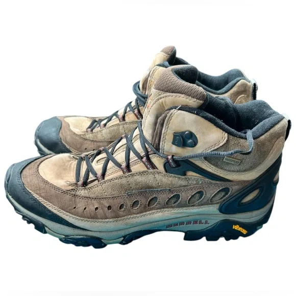 MERRELL Pulse II Goretex Mid Smoke Men's Hiking Boots size 14Tan /Black Preowned - Picture 1 of 5